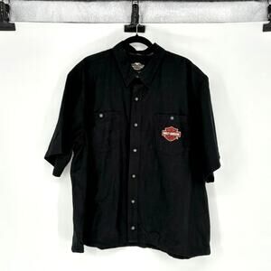 Harley Davidson Men's Black Cotton Short Sleeve Button Up Shirt - Plus 2XL